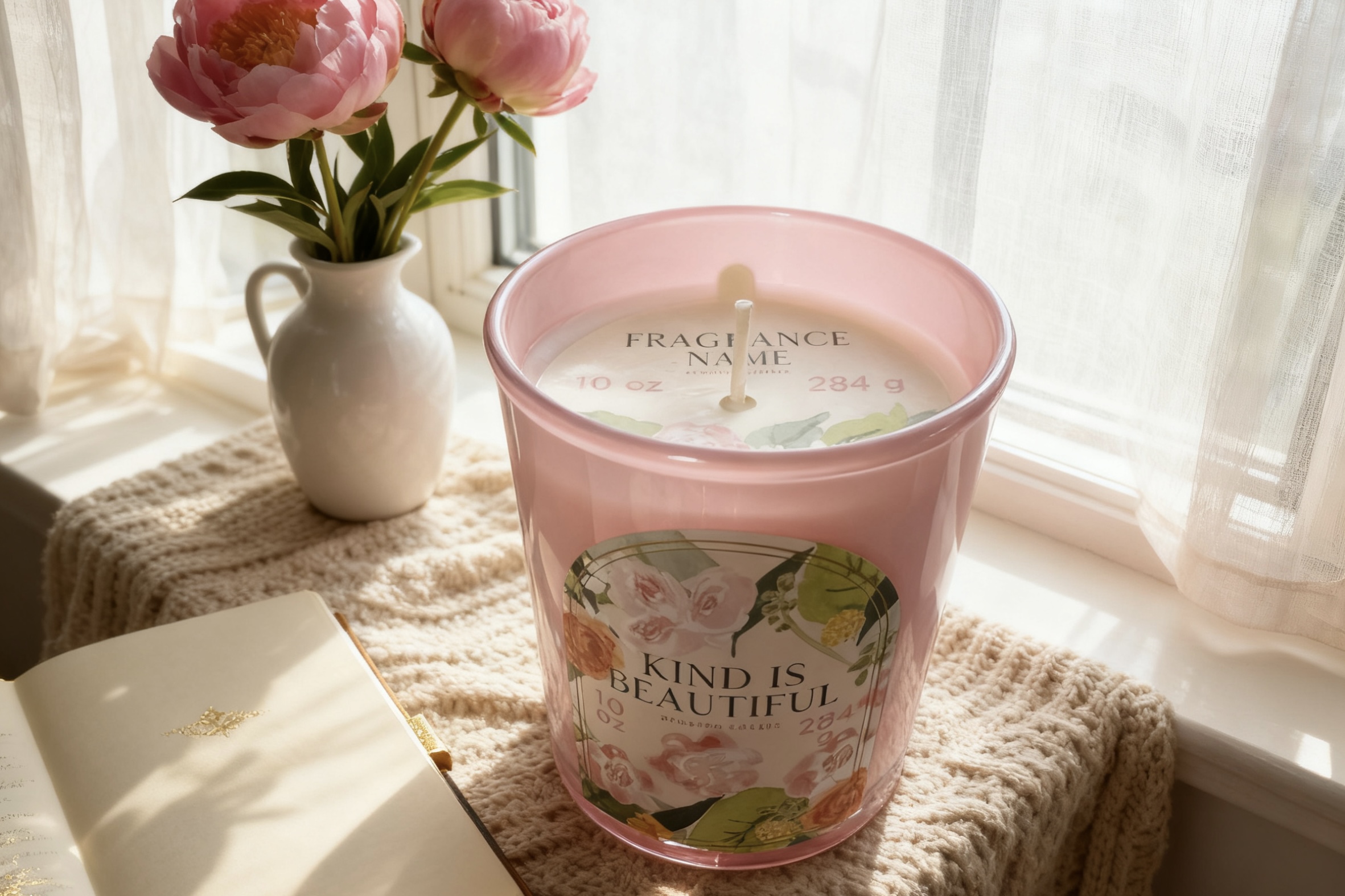 Mom's Day Colored Glass Candle with front label (284g wax fill)